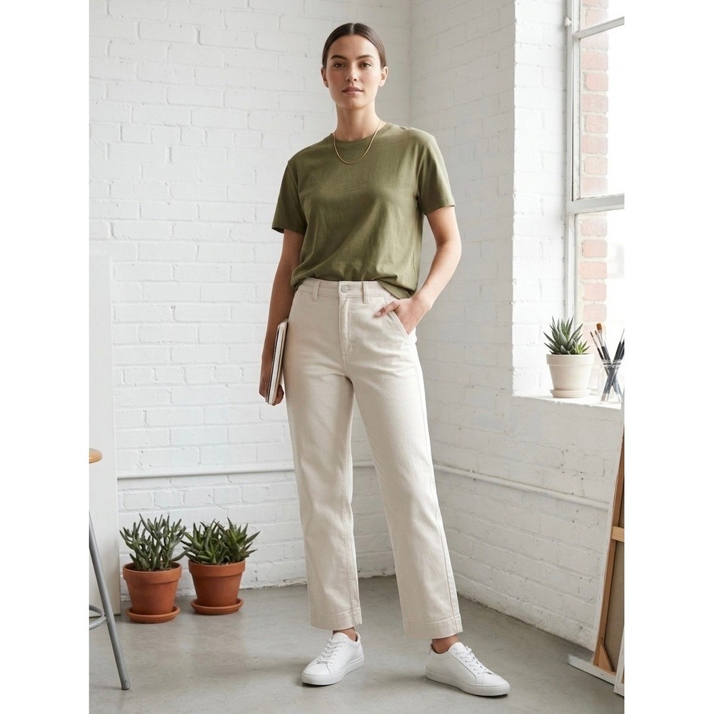 Uniqlo Women Olive Frilled Blouse Ruffle Collar Long Sleeve Top Size L NEW